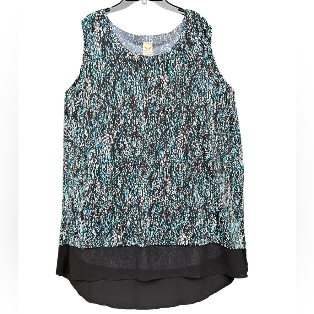 FADED GLORY LADIES SIZE 3X (22-24W) SLEEVELESS AQUA/TEAL/BLACK KNIT TOP